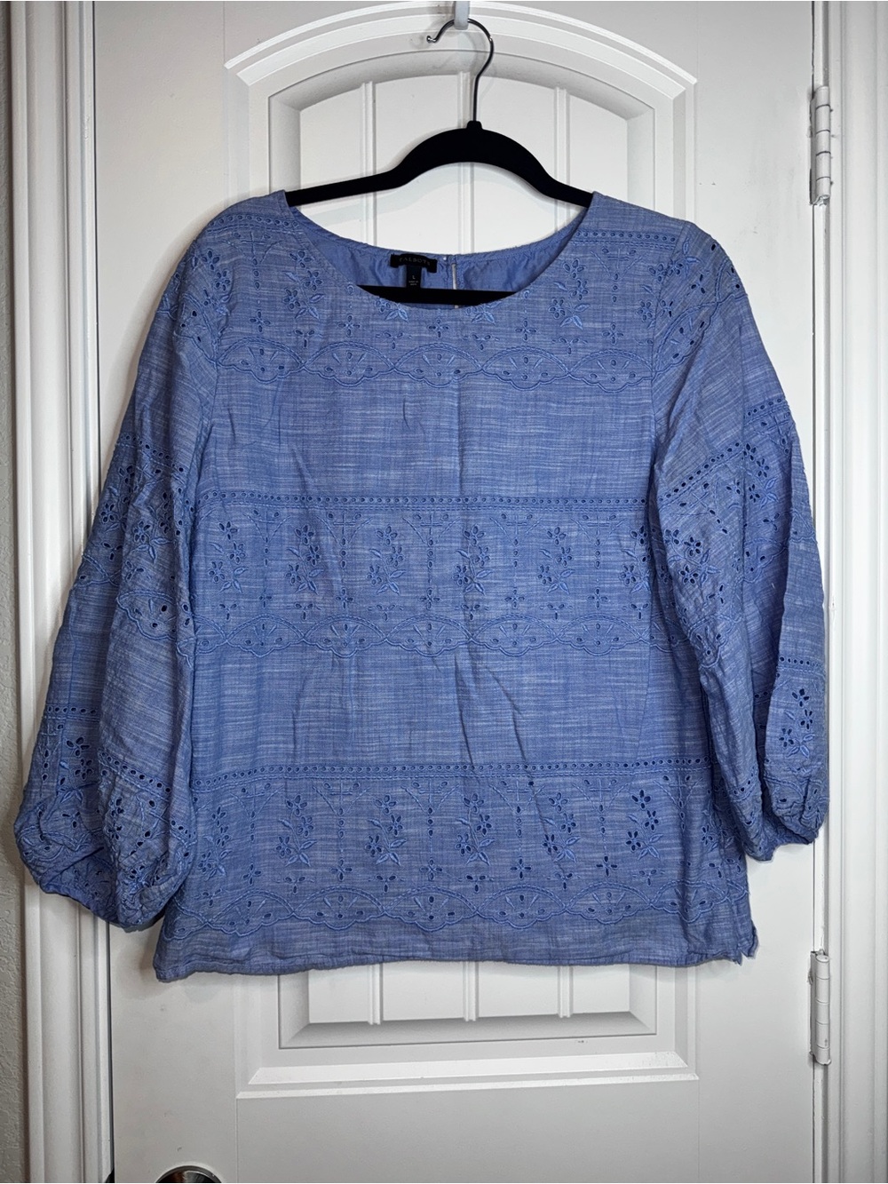 Talbots‎ Light Blue Eyelet Peasant Blouse cotton blouse